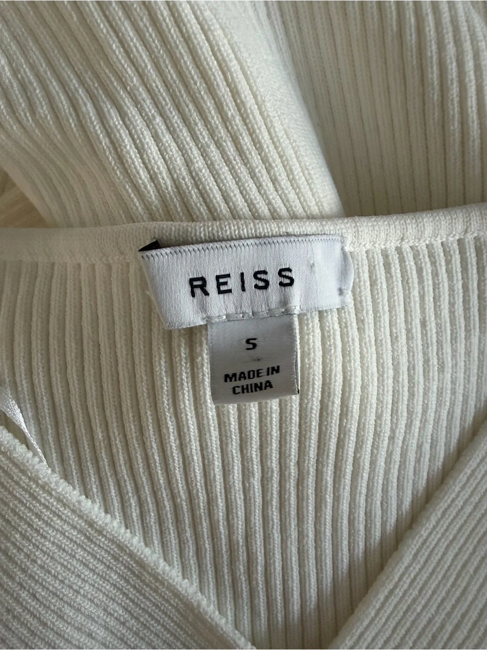 Reiss Heidi Cream Ribbed Long Sleeve Wrap-Front Top - Picture 6 of 8